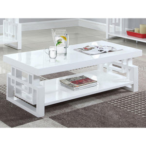 English Elm High High Glossy White Rectangular Coffee Table with Geometric Cutouts Open Shelf Modern Storage Glam B062P145542