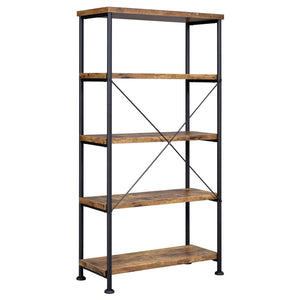 English Elm Antique Rustic Nutmeg & Black 4-Shelf Industrial Bookcase — Sleek Minimal Profile, Sturdy Steel Frame B062P145622