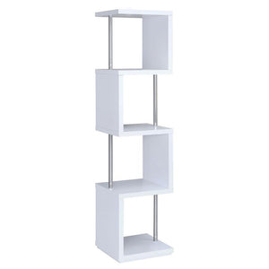 English Elm White Sinuous 4-Tier Bookcase with Chrome Accents, White & Black Finish, Slim Stacked Display Shelf Design B062P145510