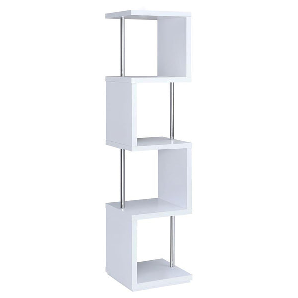 English Elm White Sinuous 4-Tier Bookcase with Chrome Accents, White & Black Finish, Slim Stacked Display Shelf Design B062P145510