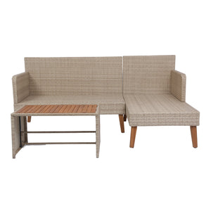 English Elm 3 Piece Patio Sectional Wicker Rattan Sofa Set with Acacia Wood Table Natural Yellow Wicker Cushions Durable Weather-Resistant Construction W329S00037