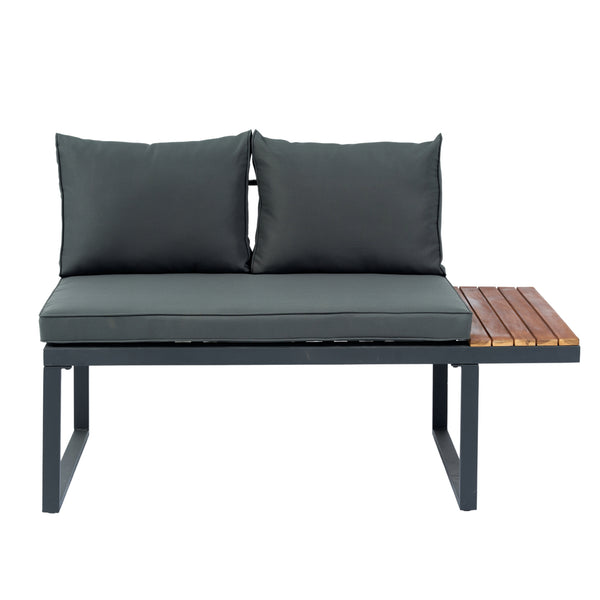 English Elm 4 Piece L-Shaped Patio Wicker Sectional Sofa Set With Dark Grey Cushions & Side Table For Outdoor Comfort W329S00031