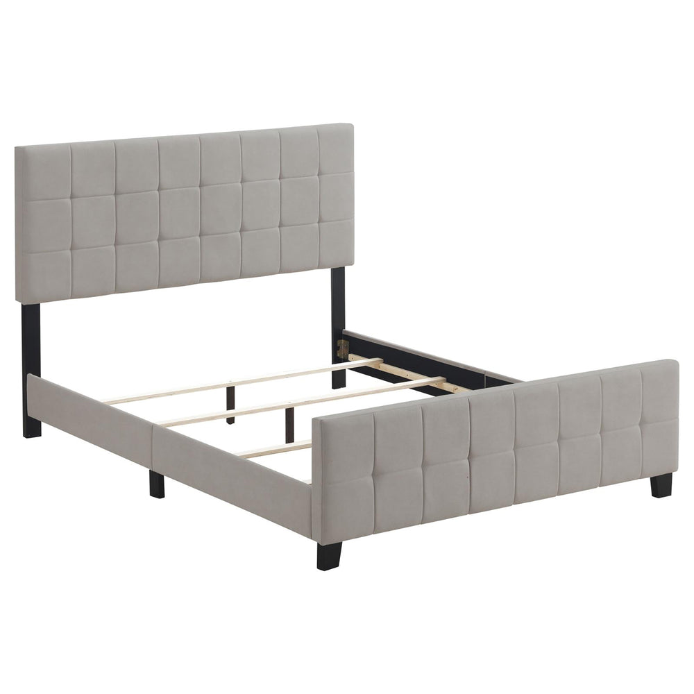 English Elm Beige Tufted Upholstered Queen Panel Bed with Grid-Tufted Headboard, Durable Hardwood Frame, Modern Chic B062P145551