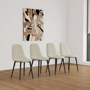 English Elm Dining Chairs Set Of 4 - Modern Spoon-Shaped Accent Seating With Linen Upholstery & Black Legs W2189131682