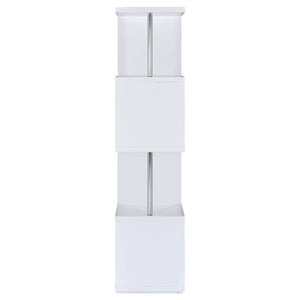 English Elm White Sinuous 4-Tier Bookcase with Chrome Accents, White & Black Finish, Slim Stacked Display Shelf Design B062P145510
