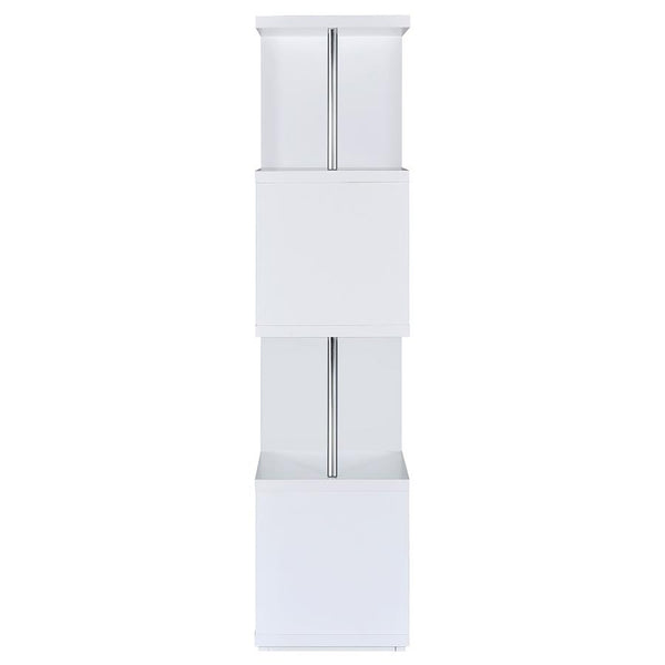 English Elm White Sinuous 4-Tier Bookcase with Chrome Accents, White & Black Finish, Slim Stacked Display Shelf Design B062P145510