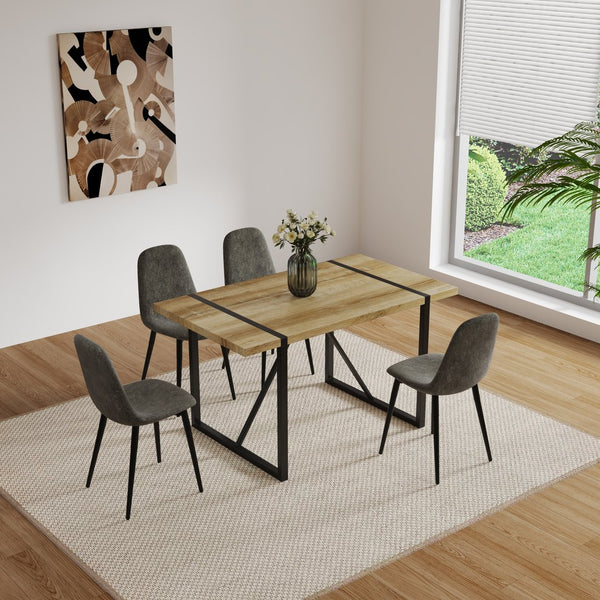 English Elm Dining Chairs Set Of 4 - Modern Glove Suede Upholstered Accent Chairs With Stylish Black Legs W2189131681
