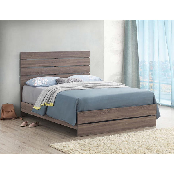 English Elm Barrel Rustic Slatted Headboard Queen Platform Bed in Barrel Oak Finish — Farmhouse Style, Sturdy Craftsmanship B062P145514