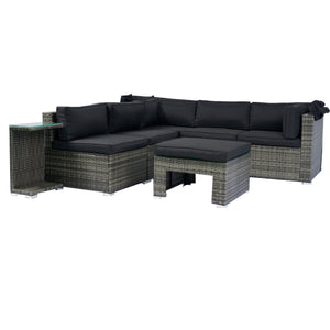 English Elm 7-Piece Patio Set w/ Retractable Canopy, Modular PE Wicker Sectional Sofa, Washable Cushions Gray W329S00029