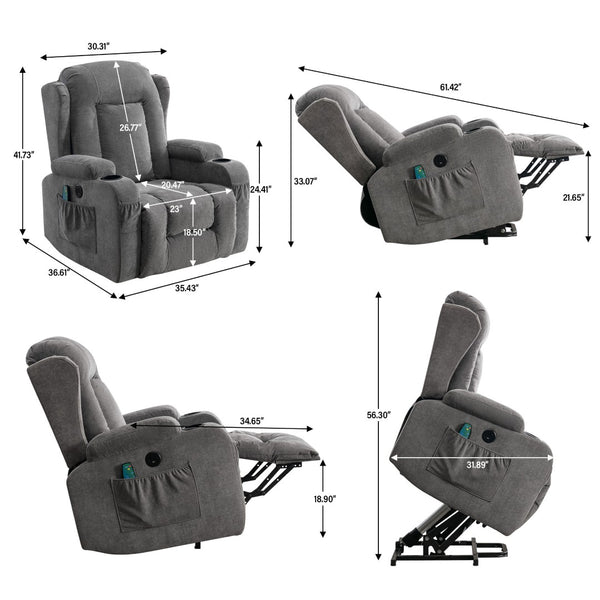 English Elm Power Lift Recliner with Heat Massage and Usb Port for Elderly Living Room Use W1521S00016