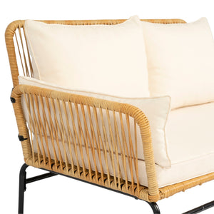 English Elm 3 Pieces Outdoor Patio Wicker Furniture Set – Light, Sturdy Metal Frame, All-Weather Wicker, 3.15" Cushions, Natural Yellow & Creme W329S00038