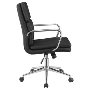 English Elm Black Upholstered Office Chair with Chrome Arms & Casters — Modern Minimalist Design, Adjustable Comfort B062P145550