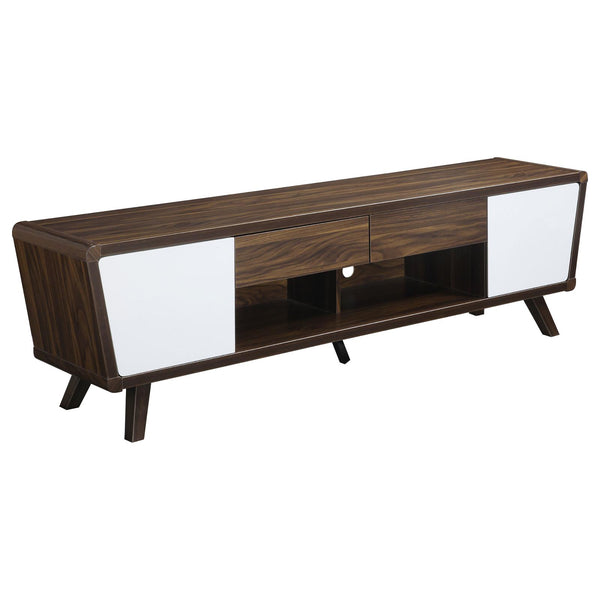 English Elm Dark Walnut and Glossy White TV Console with 2 Doors 2 Drawers Mid-Century Modern Storage for 70" B062P145536