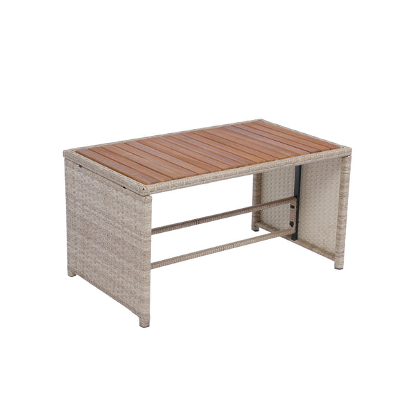 English Elm 3 Piece Patio Sectional Wicker Rattan Sofa Set with Acacia Wood Table Natural Yellow Wicker Cushions Durable Weather-Resistant Construction W329S00037