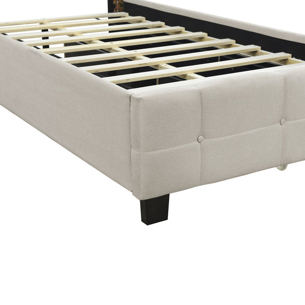 English Elm Twin Upholstered Platform Bed with LED Frame, 4 Underbed Drawers, Linen Upholstery, Beige Chic SF000097AAA