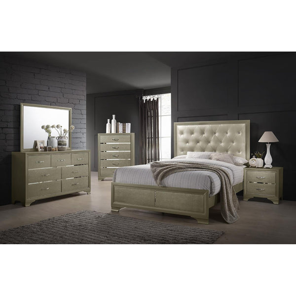 English Elm Champagne Luxe Nightstand with 2 Drawers, Metallic Accents, Chrome Pulls & Felt-Lined Top Drawer B062P145621