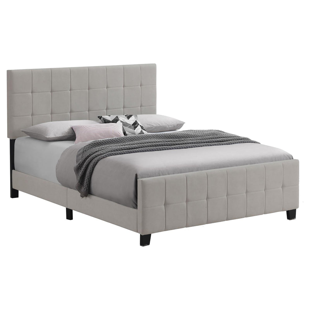 English Elm Beige Tufted Upholstered Queen Panel Bed with Grid-Tufted Headboard, Durable Hardwood Frame, Modern Chic B062P145551