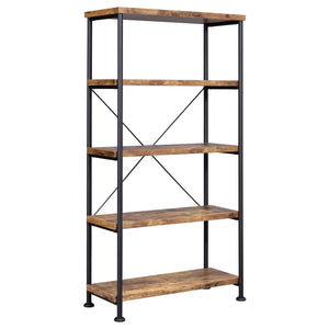 English Elm Antique Rustic Nutmeg & Black 4-Shelf Industrial Bookcase — Sleek Minimal Profile, Sturdy Steel Frame B062P145622