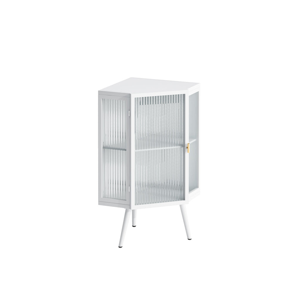 English Elm 22.25 Corner Floor Cabinet with Tempered Glass Door, Triangular Space-Saving Storage for Bath & Home W757130159