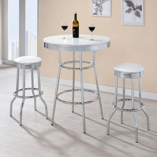 English Elm Werner Glossy White and Chrome Round Bar Table – Retro 30" Bistro Height, Sturdy Steel & MDF, 330 lb Capacity B062P145619