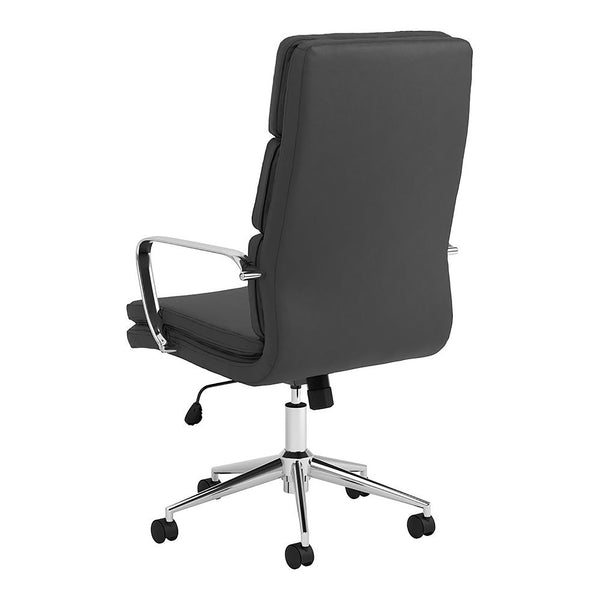 English Elm Black Upholstered Office Chair with Chrome Arms & Casters — Modern Minimalist Design, Adjustable Comfort B062P145550