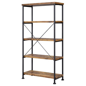English Elm Antique Rustic Nutmeg & Black 4-Shelf Industrial Bookcase — Sleek Minimal Profile, Sturdy Steel Frame B062P145622