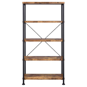 English Elm Antique Rustic Nutmeg & Black 4-Shelf Industrial Bookcase — Sleek Minimal Profile, Sturdy Steel Frame B062P145622