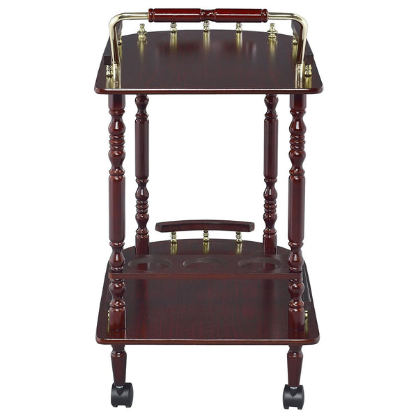 English Elm Merlot Elegant 2-Shelf Serving Cart with Brass Accents, 3-Bottle Wine Rack, Wheels for Easy Entertaining B062P145531
