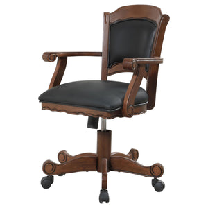English Elm Black Upholstered Game Chair with Casters — Tobacco Poplar Frame, Leatherette Comfort, Classic Lines, Mobile Elegance B062P145543