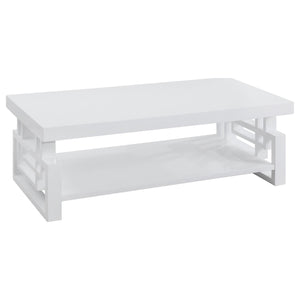 English Elm High High Glossy White Rectangular Coffee Table with Geometric Cutouts Open Shelf Modern Storage Glam B062P145542