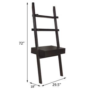 English Elm Cappuccino Ladder Desk Wall Leaning 72" Vertical Space-Saver with 2 Shelves, Drawer & Euro Glide B062P145519