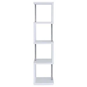 English Elm White Sinuous 4-Tier Bookcase with Chrome Accents, White & Black Finish, Slim Stacked Display Shelf Design B062P145510
