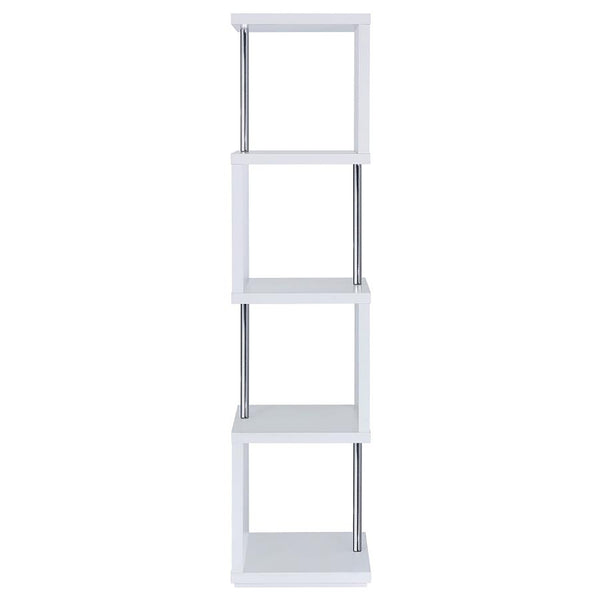 English Elm White Sinuous 4-Tier Bookcase with Chrome Accents, White & Black Finish, Slim Stacked Display Shelf Design B062P145510