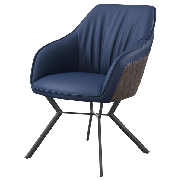 English Elm Blue Retro Upholstered Dining Chairs Set of 2 — Gunmetal Splayed Legs, PU Leatherette Bucket Seats, Modern Vintage Appeal B062P145617