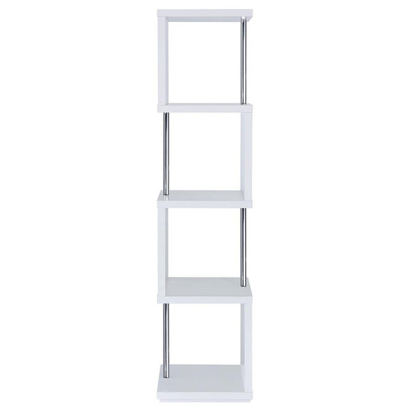 English Elm White Sinuous 4-Tier Bookcase with Chrome Accents, White & Black Finish, Slim Stacked Display Shelf Design B062P145510