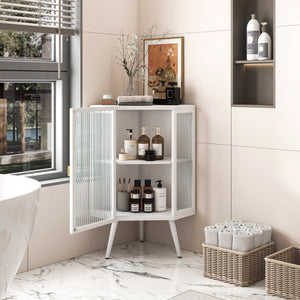 English Elm 22.25 Corner Floor Cabinet with Tempered Glass Door, Triangular Space-Saving Storage for Bath & Home W757130159