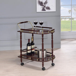 English Elm Merlot Elegant 2-Shelf Serving Cart with Brass Accents, 3-Bottle Wine Rack, Wheels for Easy Entertaining B062P145531