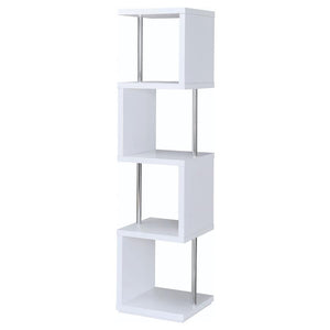 English Elm White Sinuous 4-Tier Bookcase with Chrome Accents, White & Black Finish, Slim Stacked Display Shelf Design B062P145510