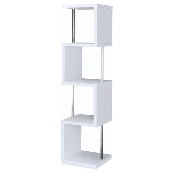 English Elm White Sinuous 4-Tier Bookcase with Chrome Accents, White & Black Finish, Slim Stacked Display Shelf Design B062P145510