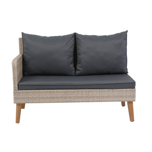 English Elm 3 Piece Patio Sectional Wicker Rattan Sofa Set with Acacia Wood Table Natural Yellow Wicker Cushions Durable Weather-Resistant Construction W329S00037