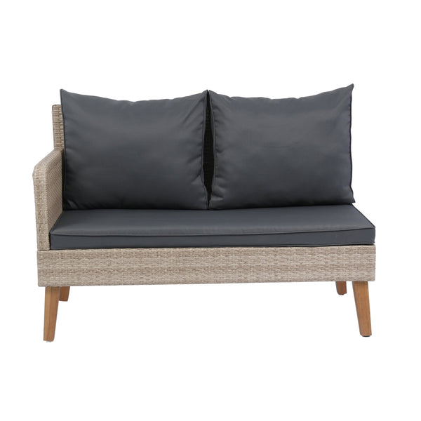 English Elm 3 Piece Patio Sectional Wicker Rattan Sofa Set with Acacia Wood Table Natural Yellow Wicker Cushions Durable Weather-Resistant Construction W329S00037