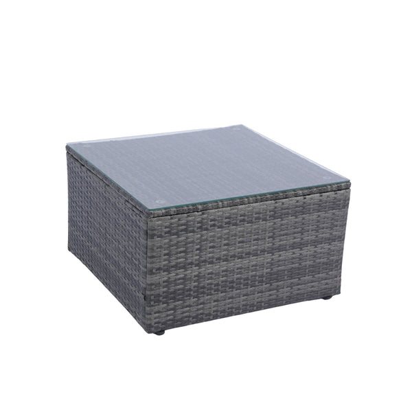 English Elm 5 PE Rattan Sectional Outdoor Sofa Set with 2 Loveseats 2 Armless Seats Table Cushions Pillows Black+Grey W329S00028