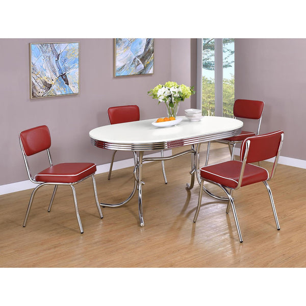 English Elm White Retro Diner Oval Dining Table with Chrome Rim and Curved Legs, 60" Modern Vintage Chic B062P145534
