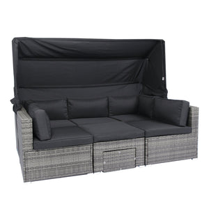 English Elm 7-Piece Patio Set w/ Retractable Canopy, Modular PE Wicker Sectional Sofa, Washable Cushions Gray W329S00029