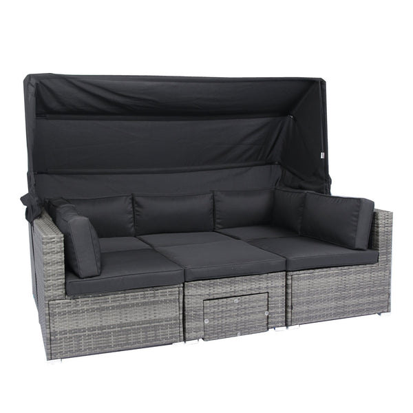 English Elm 7-Piece Patio Set w/ Retractable Canopy, Modular PE Wicker Sectional Sofa, Washable Cushions Gray W329S00029