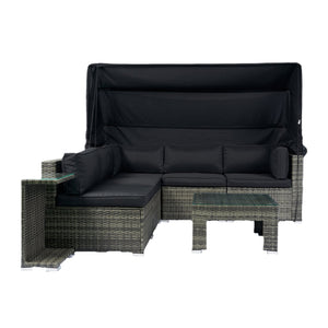 English Elm 7-Piece Patio Set w/ Retractable Canopy, Modular PE Wicker Sectional Sofa, Washable Cushions Gray W329S00029