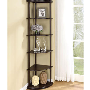 English Elm Cappuccino Corner Bookcase with 5 Sleek Quarter-Circle Shelves, Space-Saving Rustic Brown Storage Solution B062P145518