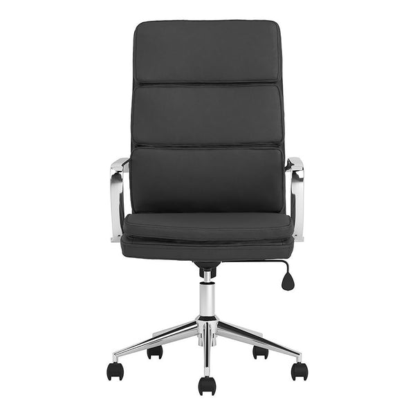 English Elm Black Upholstered Office Chair with Chrome Arms & Casters — Modern Minimalist Design, Adjustable Comfort B062P145550
