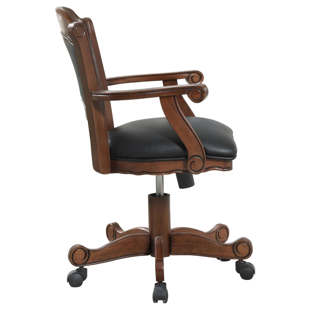 English Elm Black Upholstered Game Chair with Casters — Tobacco Poplar Frame, Leatherette Comfort, Classic Lines, Mobile Elegance B062P145543
