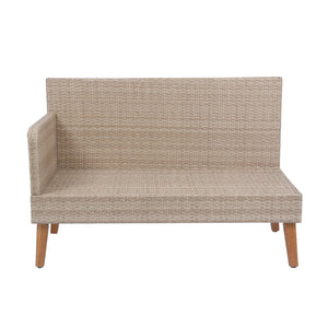 English Elm 3 Piece Patio Sectional Wicker Rattan Sofa Set with Acacia Wood Table Natural Yellow Wicker Cushions Durable Weather-Resistant Construction W329S00037